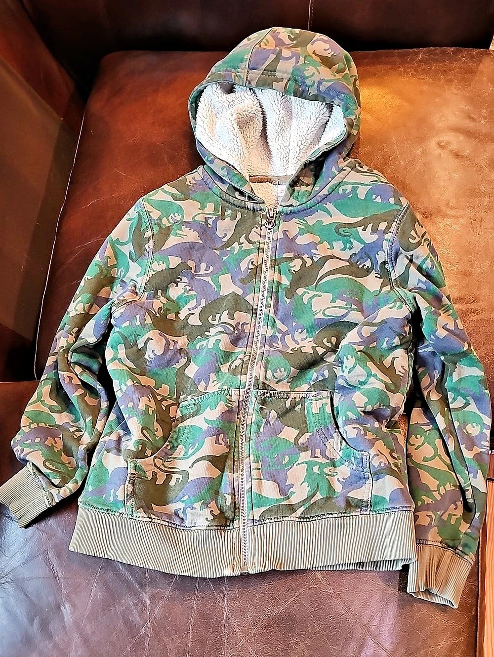 Hanna Andersson Boys Dinosaur CamoHooded Jacket Size 10